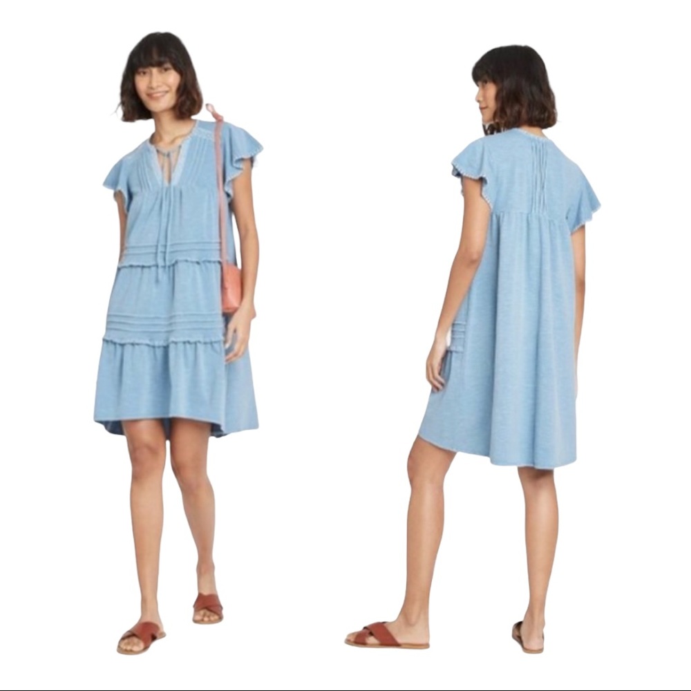 KNOX ROSE Flutter Sleeve Knit Tiered Dress/Beach Cover Up
